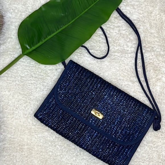 Vintage Blue Straw Woven Crossbody Handbag - Picture 5 of 12